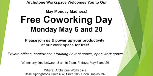 Primaire afbeelding van Free Coworking Day! Jumpstart your week at Archstone Workspace