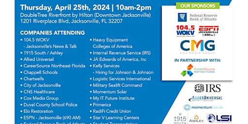 Primaire afbeelding van JOB FAIR - 1,000+ JOBS  Available from  OVER 25 Companies -April 25th 10am