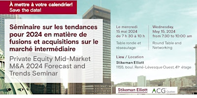 Primaire afbeelding van 2024 Forecast & Trends Seminar Co-hosted by Stikeman Elliott and ACG Quebec