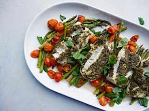 FREE Virtual Cooking Class: Pesto-Encrusted Cod with Roasted Tomatoes