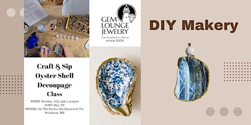 Primaire afbeelding van Decoupage Shell Craft & Sip Class: Sunday, July 14th, 10:00 AM $65.00