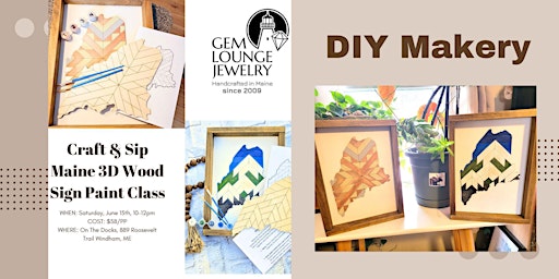 Primaire afbeelding van Maine Wood Sign Sign Paint Craft & Sip Class: Saturday, June 15th, 10:00am