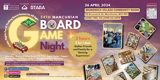 Imagem principal de 54TH Mancunian Board Game Night 2 for 1 Admission Ticket