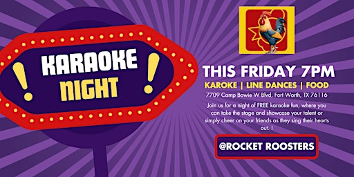 Primaire afbeelding van Karaoke + Line Dancing Night W/ Savory Chicken at Rocket Roosters