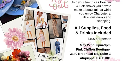 Image principale de Girls Night Out! Feather and Felt hat bar x Pink Chiffon Boutique