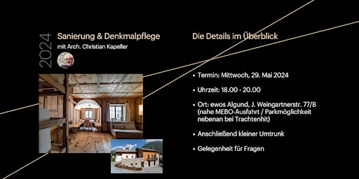 Fachvortrag "Sanierung & Denkmalpflege für BauherrInnen" primary image
