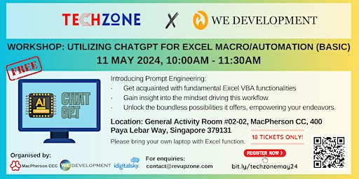 Imagen principal de TechZone event: Workshop: Utilizing ChatGPT for Excel Macro/Automation