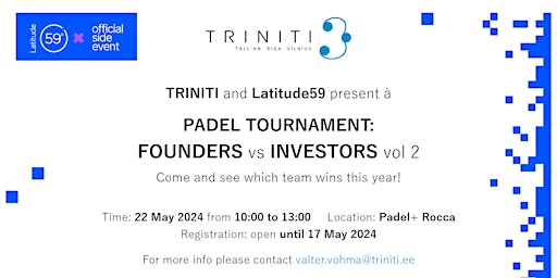 Immagine principale di TRINITI and Latitude59 present: PADEL TOURNAMENT: FOUNDERS vs INVESTORS v2 