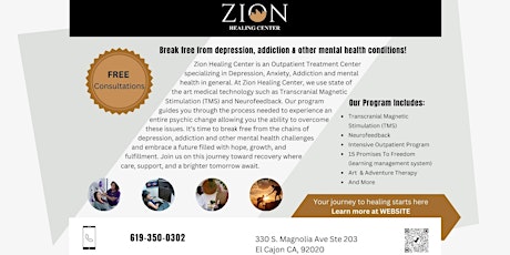 Zion Healing Center.  Are you or a loved one suffering. We can help.