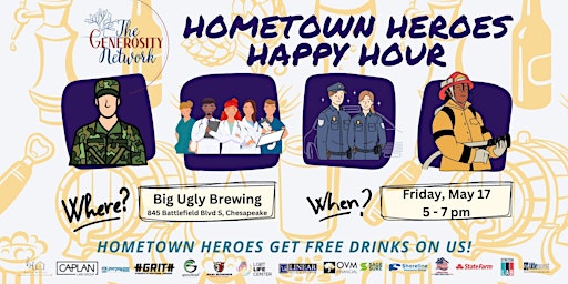 Imagem principal do evento The Generosity Network's Hometown Heroes Happy Hour / ForKids Supply Drive