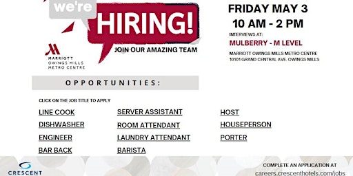 Marriott Owings Mills Hiring Event primary image