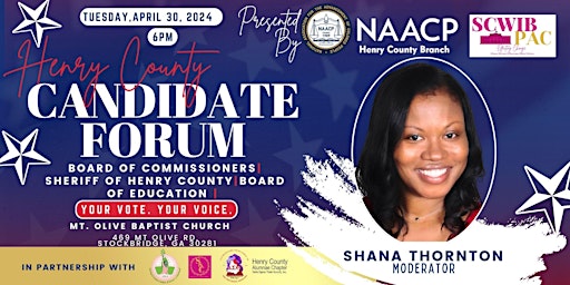Primaire afbeelding van 2024 Henry County Candidate Forum hosted by SCWIB PAC & Henry County NAACP