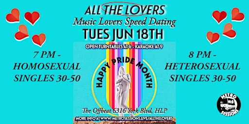 Imagen principal de All the Lovers: Music Lovers Speed Dating - Pride Month Edition