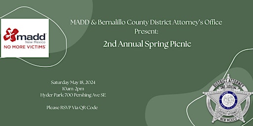 Imagen principal de MADD & Bernalilo County District Attorney's Office 2nd Annual Spring Picnic