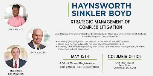 Image principale de Haynsworth 1-Hour CLE - Strategic Management of Complex Litigation