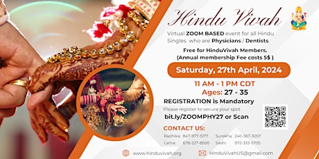 Hindu Singles Speed Dating Event on Zoom for Physicians/Dentists aged 27-35