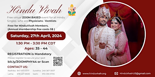 Hauptbild für Hindu Singles Speed Dating Event on Zoom for Physicians/Dentists aged 35-44