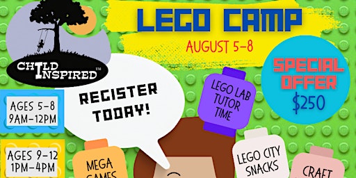Imagem principal do evento Child Inspired's Children's Summer Program:  Lego Theme (Ages 9-12)