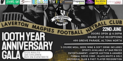 Laverton Magpies 100th Anniversary Gala primary image