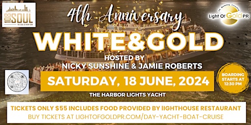 Immagine principale di 4TH ANNIVERSARY WHITE & GOLD Day Yacht Boat Cruise 