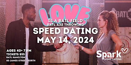 Primaire afbeelding van Love is a Batl Field Axe Throwing Speed Dating 40+ Hamilton