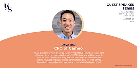 Primaire afbeelding van Weekly Meeting for 4/30: Speaker Series - Dave Hsu (CFO of Cameo)