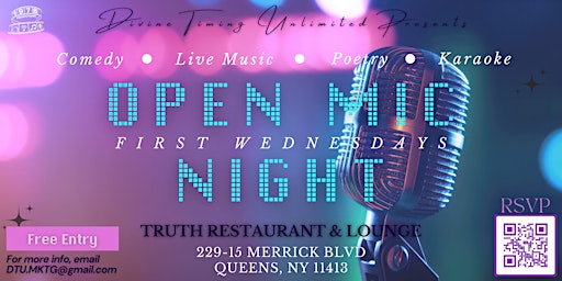 Image principale de DTU Open Mic Night (21+) FIRST WEDNESDAYS AT TRUTH RESTAURANT & LOUNGE
