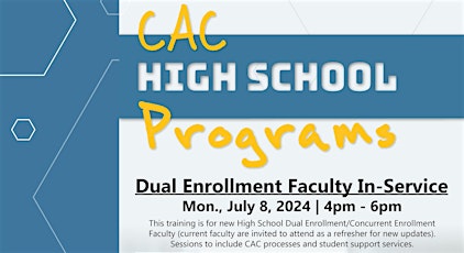 Imagem principal do evento CAC High School Programs Dual Enrollment Faculty In-Service
