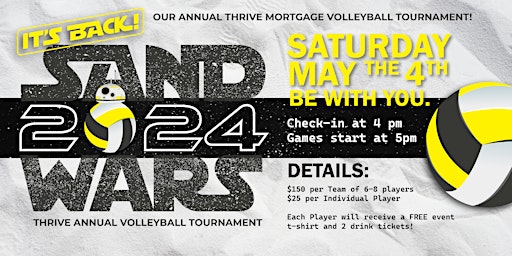 Primaire afbeelding van SAND WARS! Thrive Mortgage Annual Volleyball Tournament
