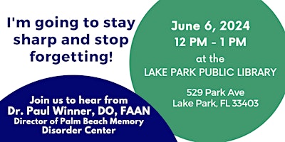 Imagem principal do evento New Hope: Learn About Memory Loss - Lake Park Public Library