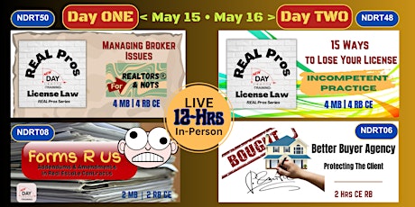 LIVE In-Person  • TWO Days • 12 Hrs Indiana Real Estate ConEd | May 15-16