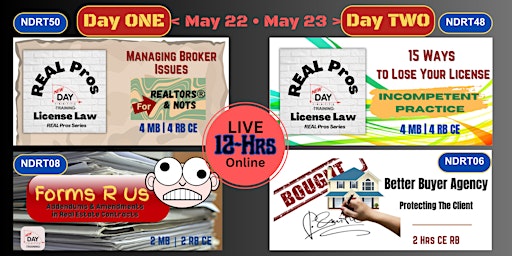 Primaire afbeelding van LIVE/OnLine  • TWO Days • 12 Hrs Indiana Real Estate ConEd | May 22-23