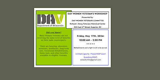 Immagine principale di DAV Women Veteran's Workshops Presented by: DAV Women Veterans Committee 