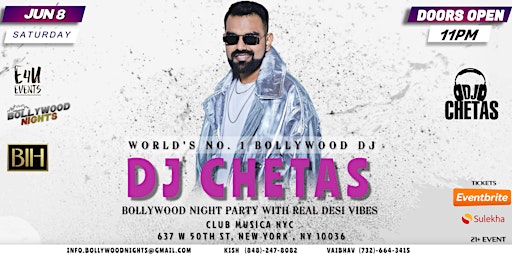 Bollywood Night with Worlds #1 Bollywood DJ CHETAS-NYC-Times Square primary image