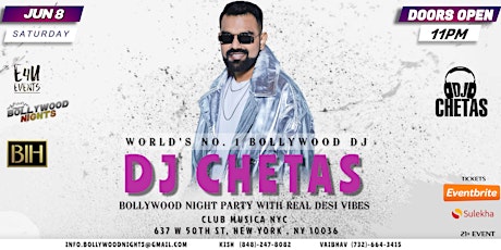 Bollywood Night Party with  World's #1 Bollywood DJ CHETAS- NYC