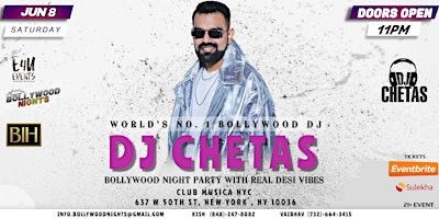 Primaire afbeelding van Bollywood Night Party with  World's #1 Bollywood DJ CHETAS- NYC
