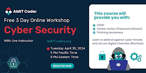 Free 3 Day Online Introduction Workshop on Cyber Security primary image