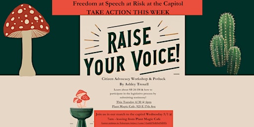 Hauptbild für Testifying at the Colorado Capitol: Citizen Advocacy Workshop  & Potluck
