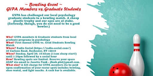 Imagem principal do evento GVPA Bowling Event: Psychologists vs. Students