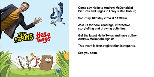 Imagem principal do evento Andrew McDonald - Hello Twigs and Real Pigeons