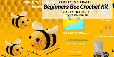 Imagem principal de Cocktails & Crafts - Beginners Bee Crochet Kit - TICKET IS ON CHEDDAR UP