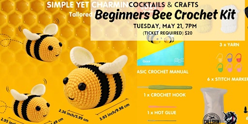 Cocktails & Crafts - Beginners Bee Crochet Kit - TICKET IS ON CHEDDAR UP primary image