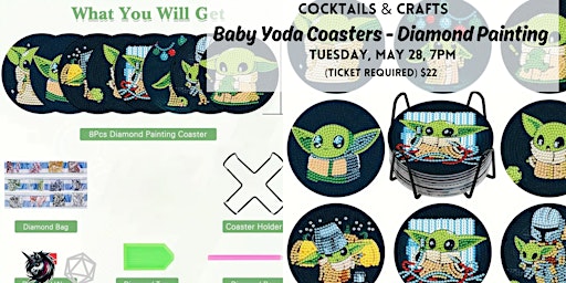 Immagine principale di Baby Yoda Diamond Painting Coasters - TICKET IS ON CHEDDAR UP 