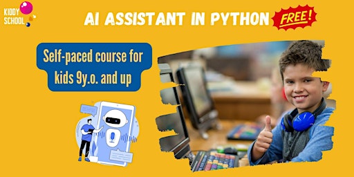 Primaire afbeelding van Make an AI Assistant in Python - self-paced coding course for kids 10+