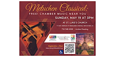 Metuchen Classical  - Chamber Music Near You!  FREE! Sunday, May 19 - 3 PM  primärbild