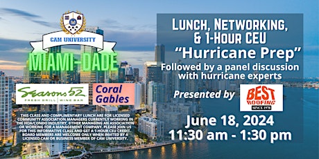 CAM U MIAMI-DADE COUNTY Complimentary Lunch and 1-Hr  CEU at Seasons 52
