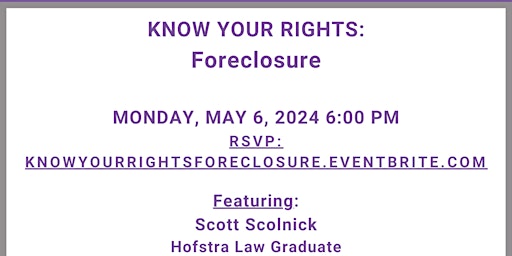 Imagem principal do evento Know Your Rights Workshop: Foreclosure