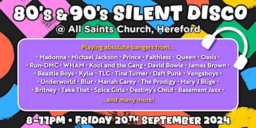 Primaire afbeelding van 80s and 90s Silent Disco @ All Saints Church, Hereford
