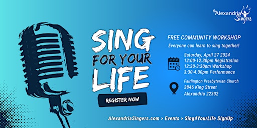 Hauptbild für FREE Vocal Workshop, "Sing for Your Life"