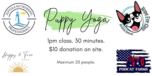 Imagem principal do evento Happy & Free Puppy Yoga @ PodCat Farms